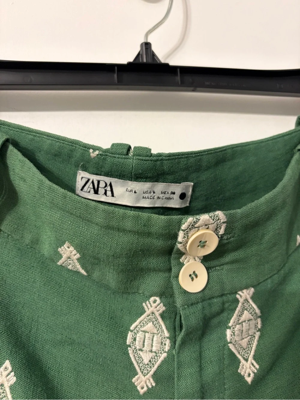 Zara Green & white Patterned linen women’s Wide-Leg pants